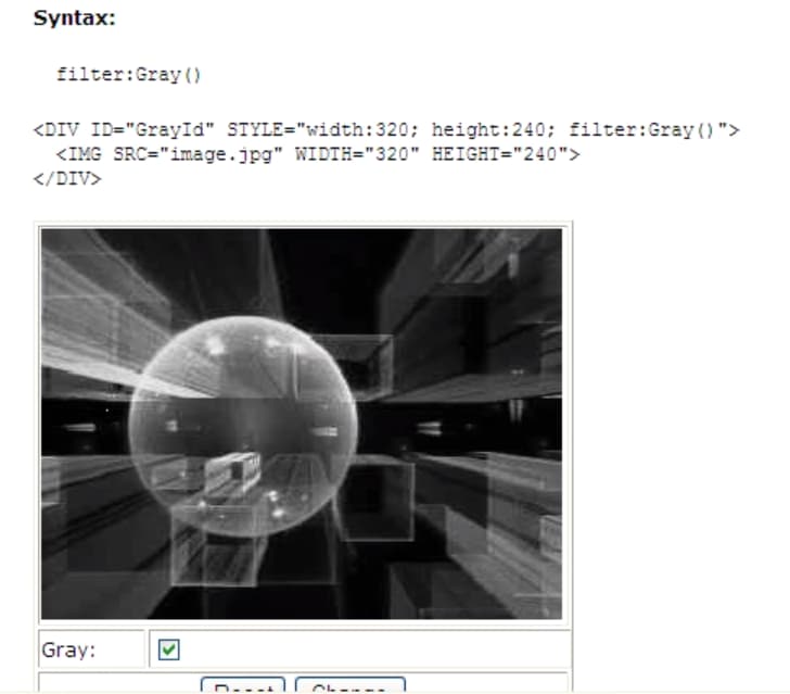 Screenshot of the grey filter in Internet Explorer 6